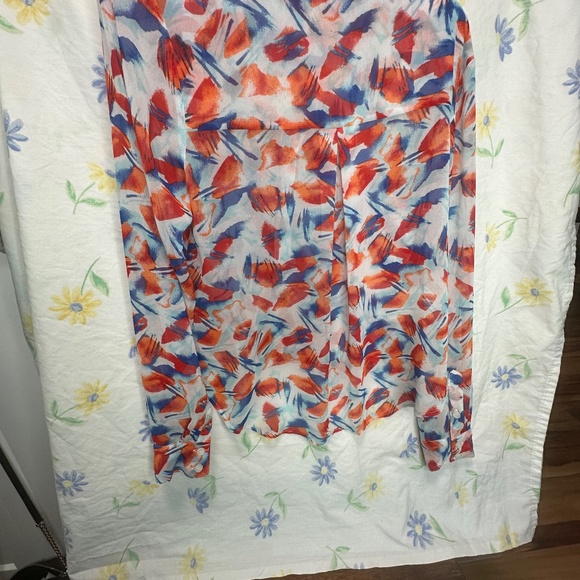 BCBG sheer multicolor Orange size XS blouse long sleeve button down NWT - Picture 5 of 5